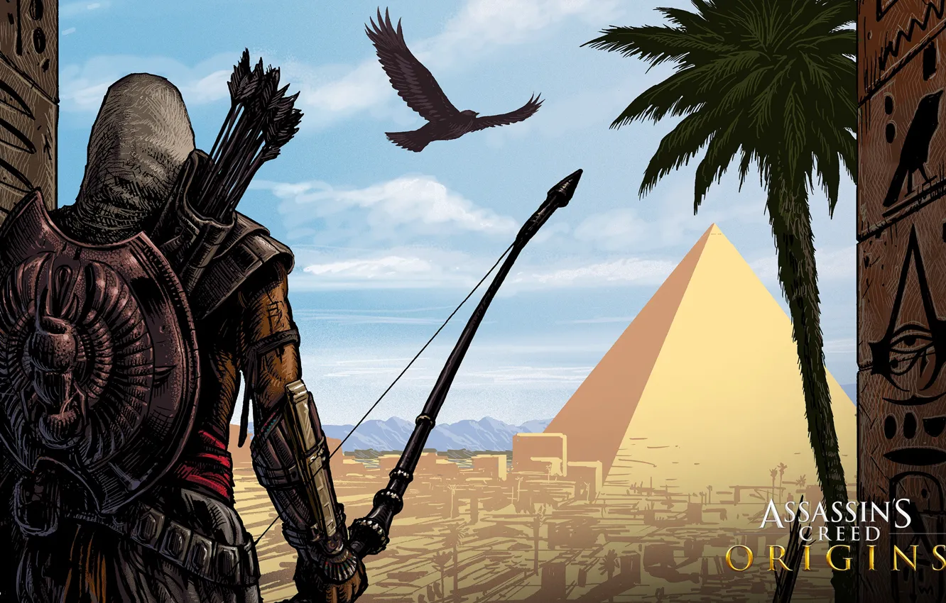 Photo wallpaper desert, pyramid, Egypt, assassin, Assassin's Creed: Origins