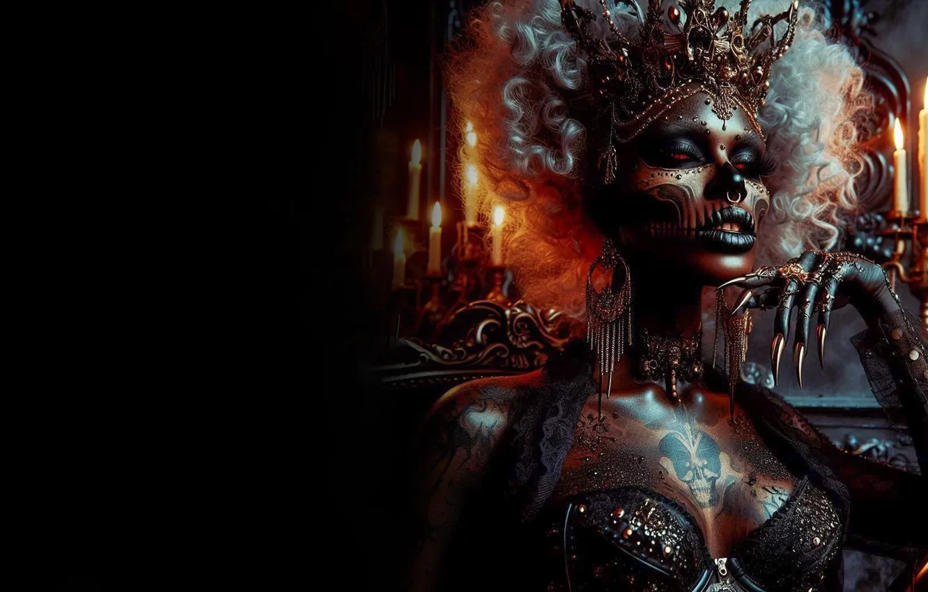 Photo wallpaper girl, candles, tattoo, cosplay, manicure