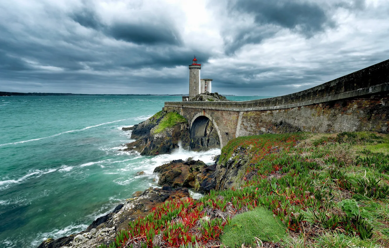 Photo wallpaper shore, lighthouse, France, Brittany, Finistere