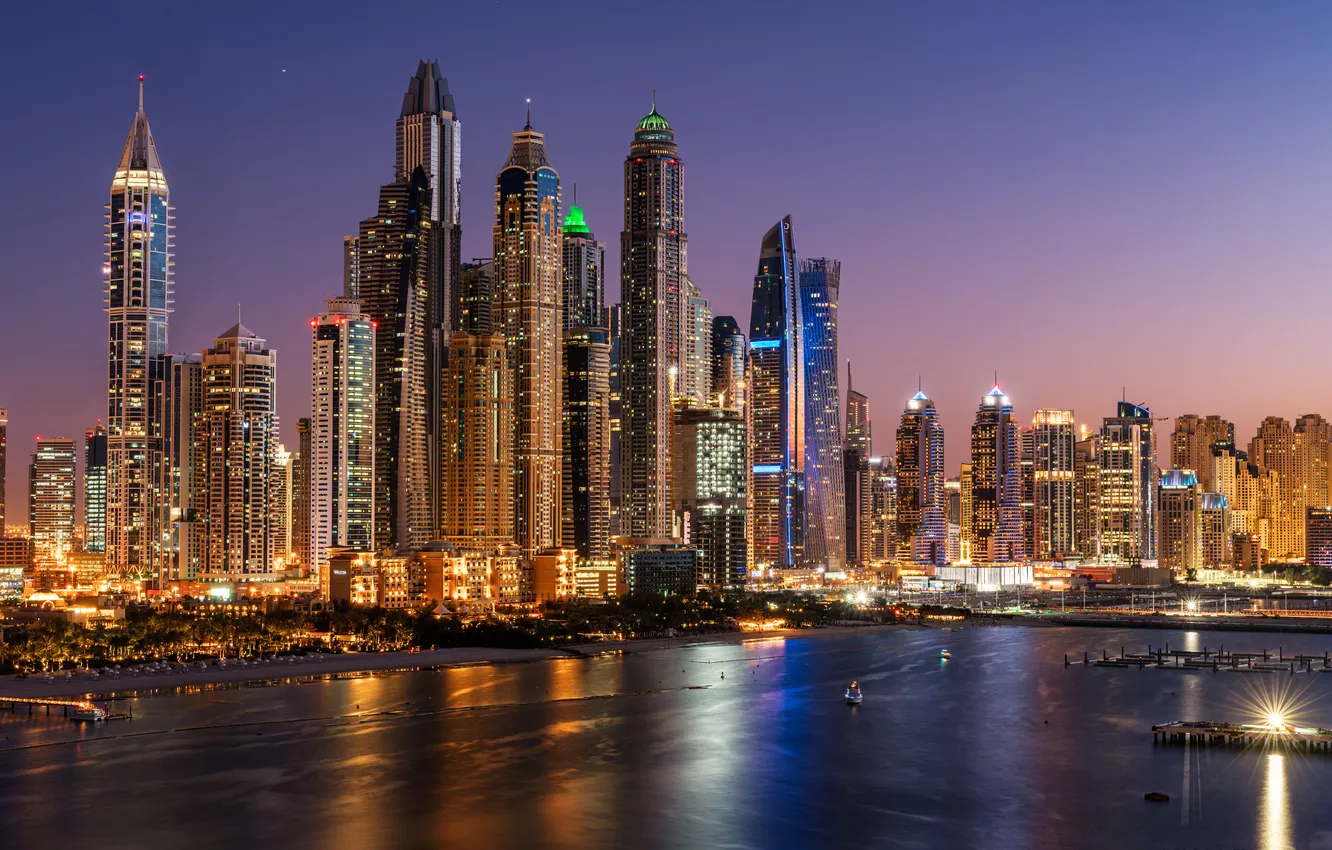Photo wallpaper night, the city, lights, Dubai