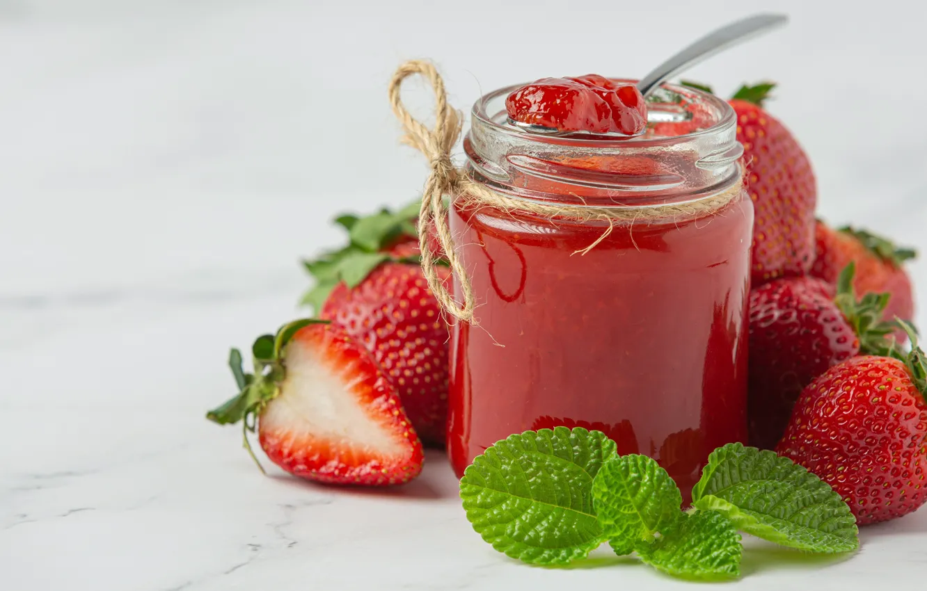 Photo wallpaper berries, Bank, jam, jam, strawberry