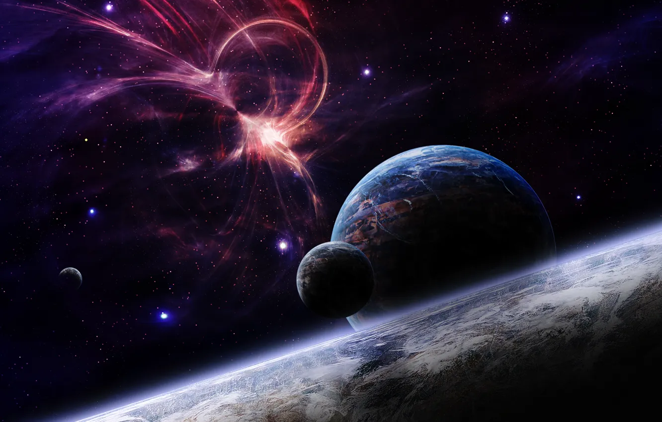 Photo wallpaper lights, star, stars, planets, galaxies