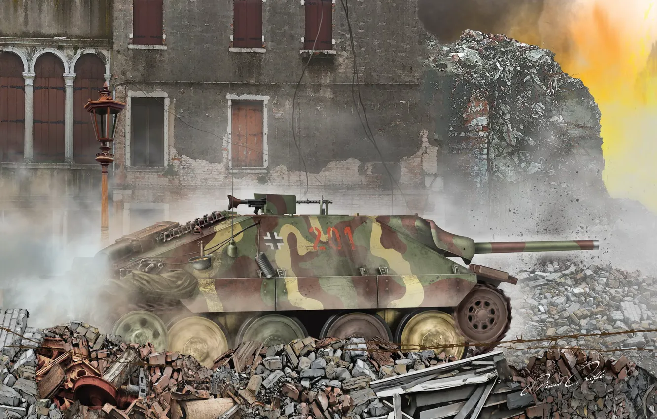 Photo wallpaper Ruins, SAU, Tank fighter, Hetzer, Jagdpanzer 38(t)