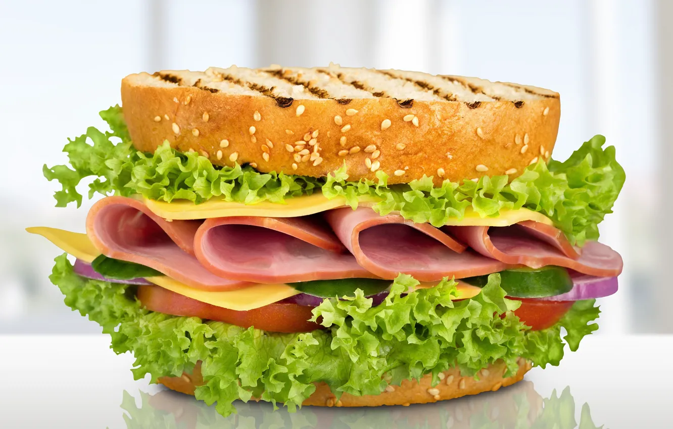 Photo wallpaper cheese, sandwich, salad, toast, ham