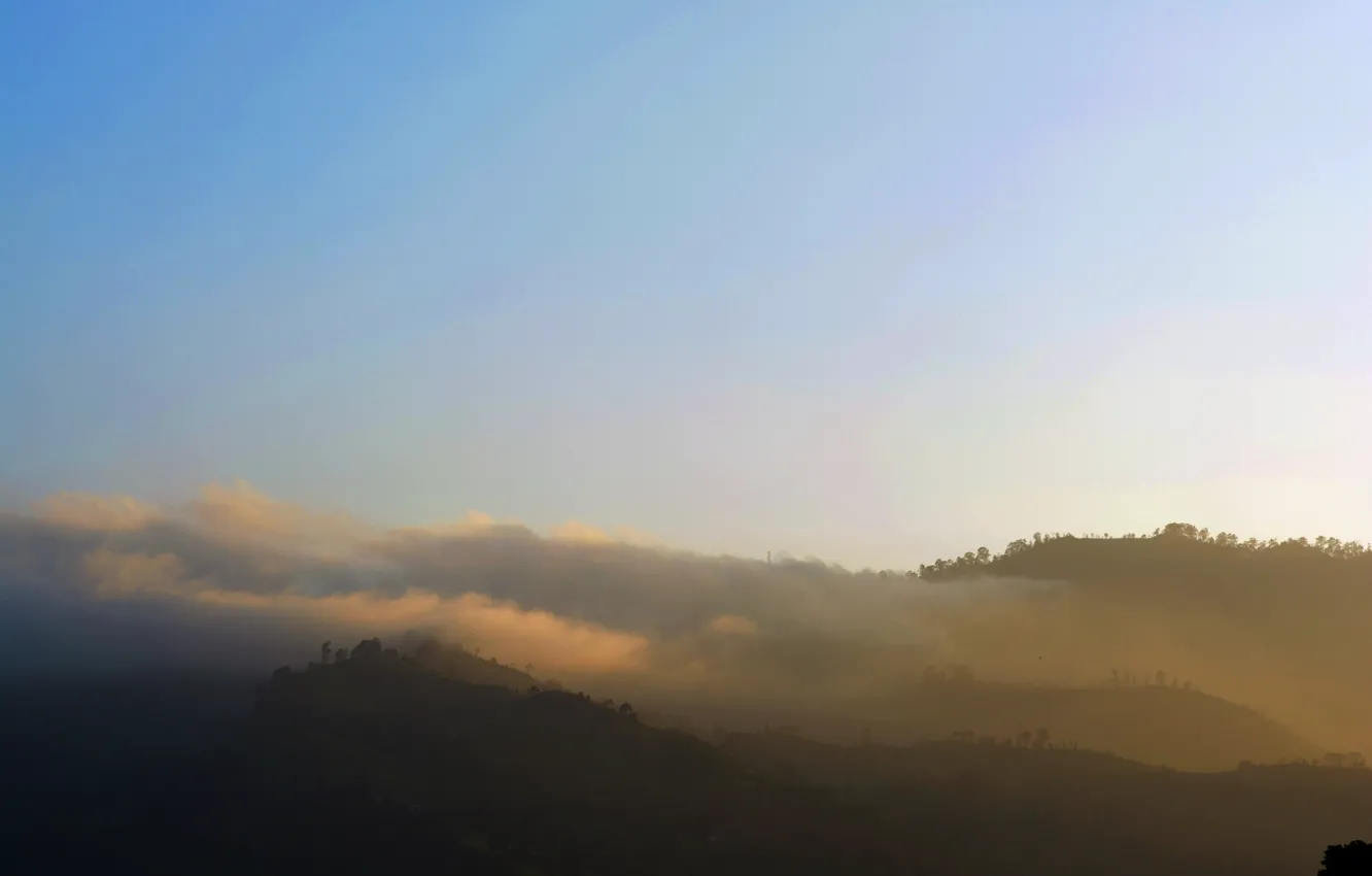 Photo wallpaper the sky, fog, morning, Sri Lanka, fog in the mountains, dawn in the mountains