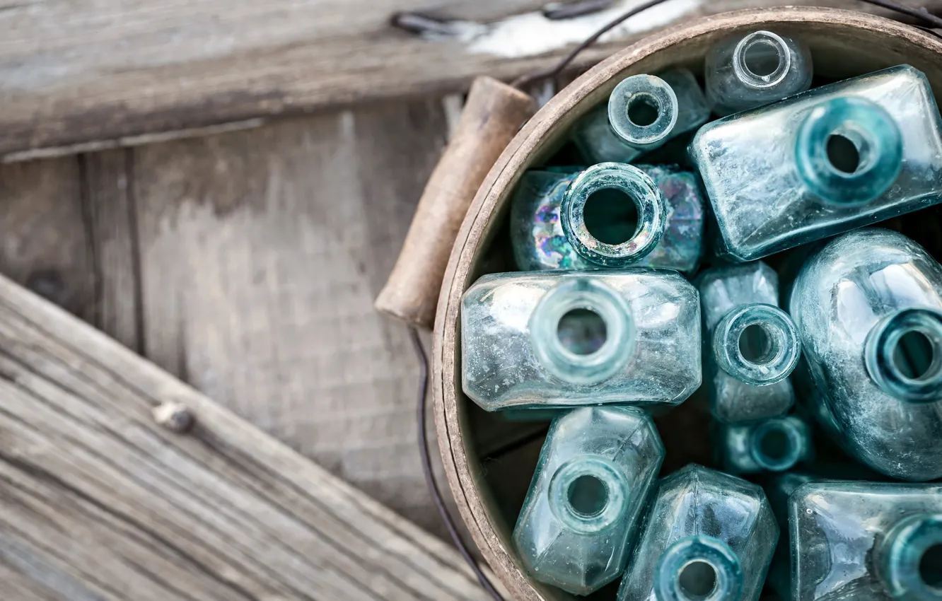 Photo wallpaper background, bottle, bucket