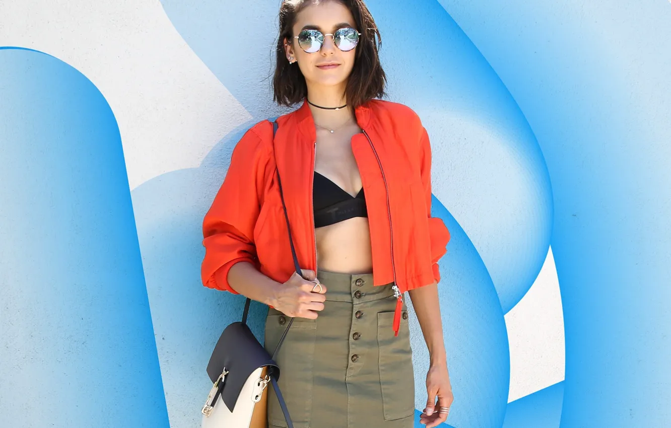 Photo wallpaper look, pose, makeup, figure, actress, glasses, Nina Dobrev, Nina Dobrev