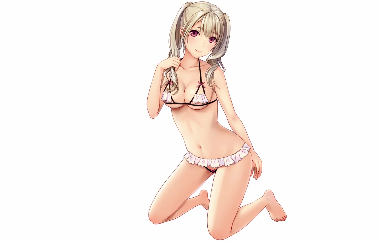 Photo wallpaper girl, sexy, lingerie, bra, cleavage, panties, long hair, boobs