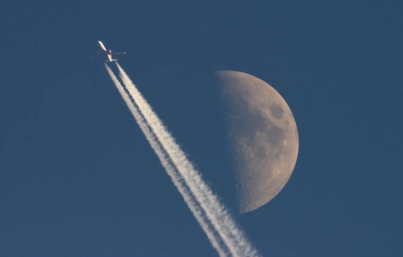 Photo wallpaper Moon, Jet, Aircraft