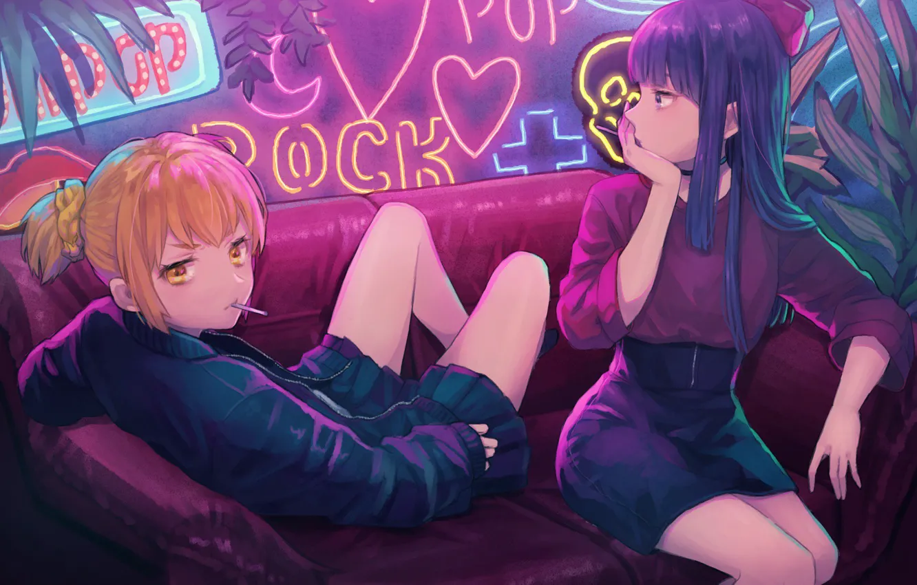 Photo wallpaper girl, sofa, club