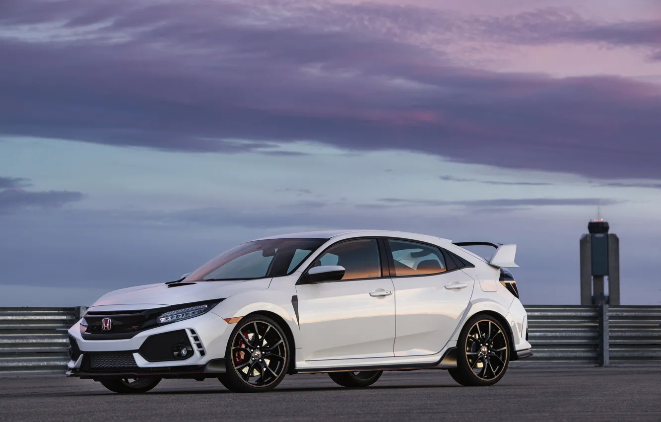 Photo wallpaper white, clouds, the fence, Honda, hatchback, the five-door, 2019, Civic Type R