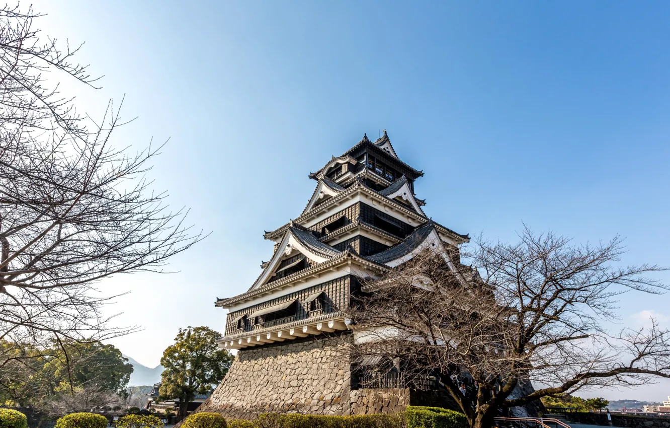 Photo wallpaper the sky, trees, Japan, Kumamoto, shrubs, Kumamoto castle