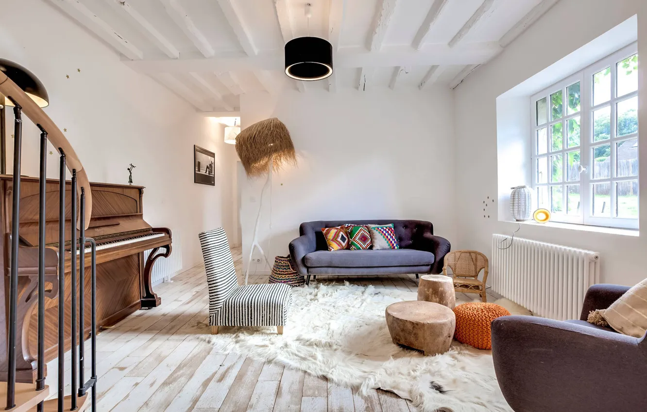 Photo wallpaper design, interior, piano, living room, Home in Paris