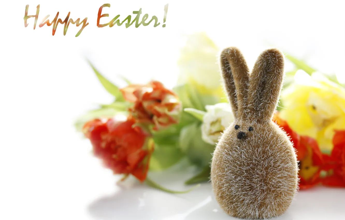 Photo wallpaper flowers, holiday, hare, blur, Easter, decorative