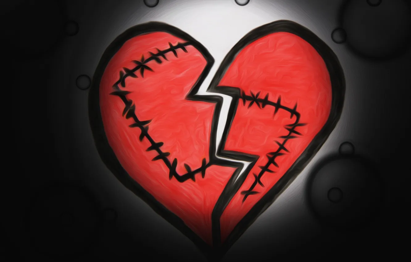 Photo wallpaper heart, figure, seam, broken heart