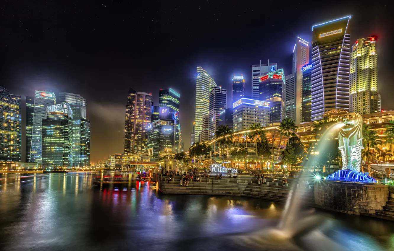 Photo wallpaper building, home, the evening, Singapore, skyscrapers, Singapore, naght, sity