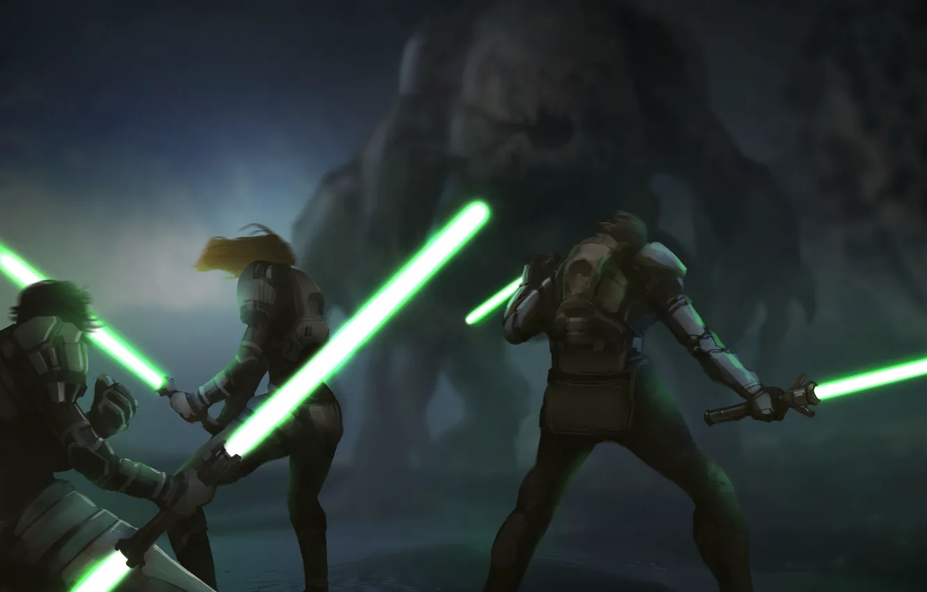 Photo wallpaper monster, Star Wars, knight, Jedi, lightsabers