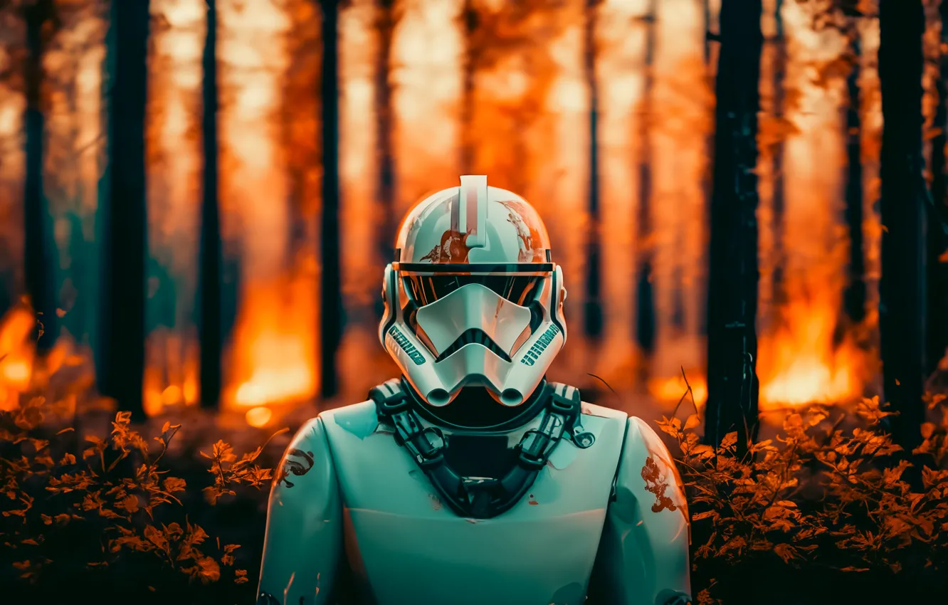 Photo wallpaper forest, lights, a fire in the woods, StarWars
