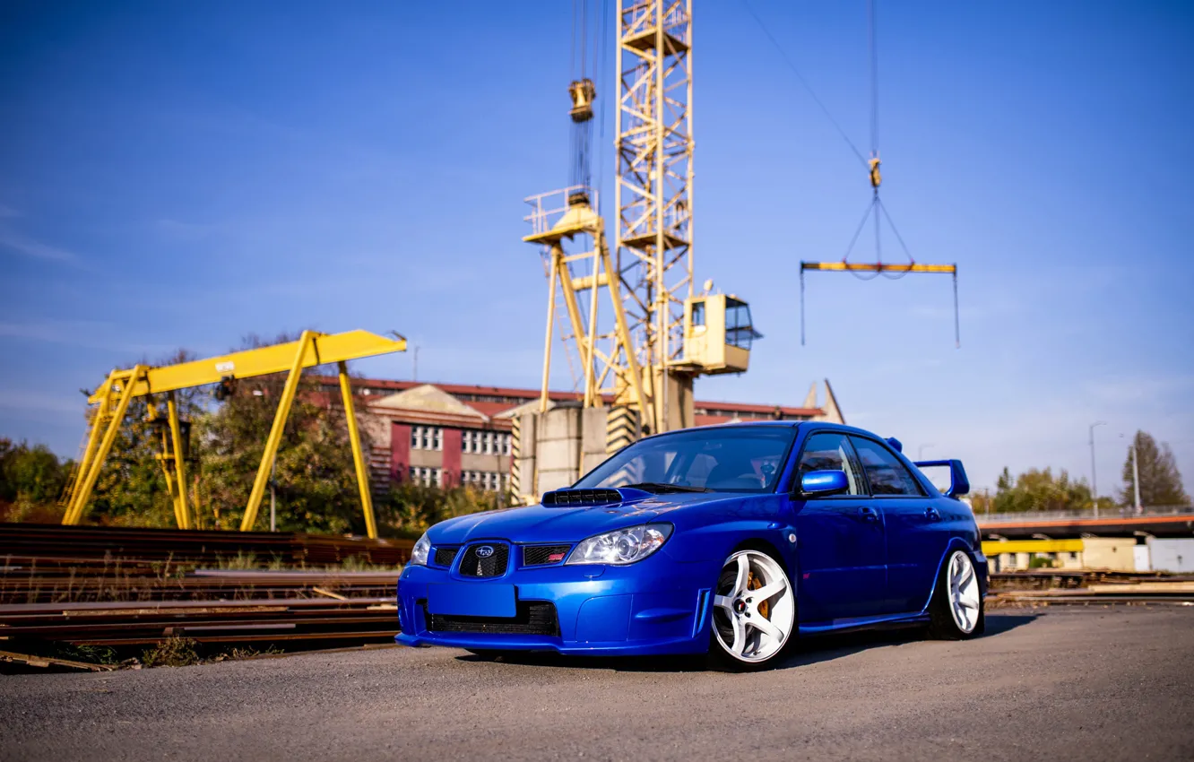 Photo wallpaper Subaru, Impreza, WRX, Blue, STI, Sedan