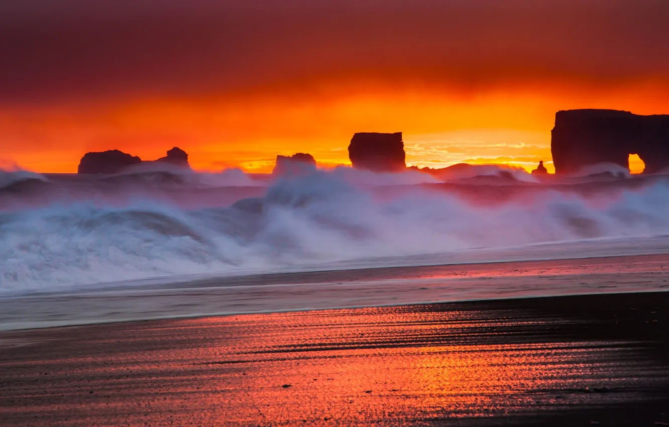 Photo wallpaper sea, beach, sunset