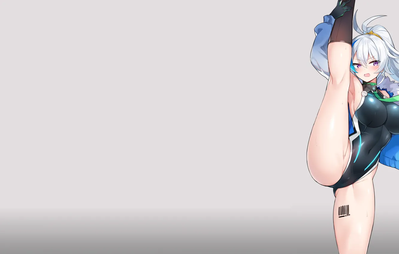 Photo wallpaper girl, sexy, anime, swimsuit, boots, stretching, heel stretch