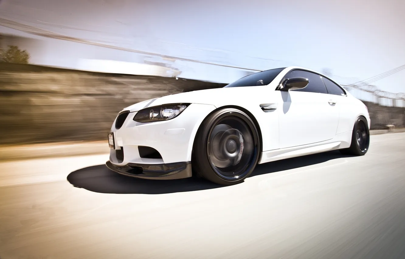 Photo wallpaper road, white, the sky, bmw, BMW, coupe, speed, shadow