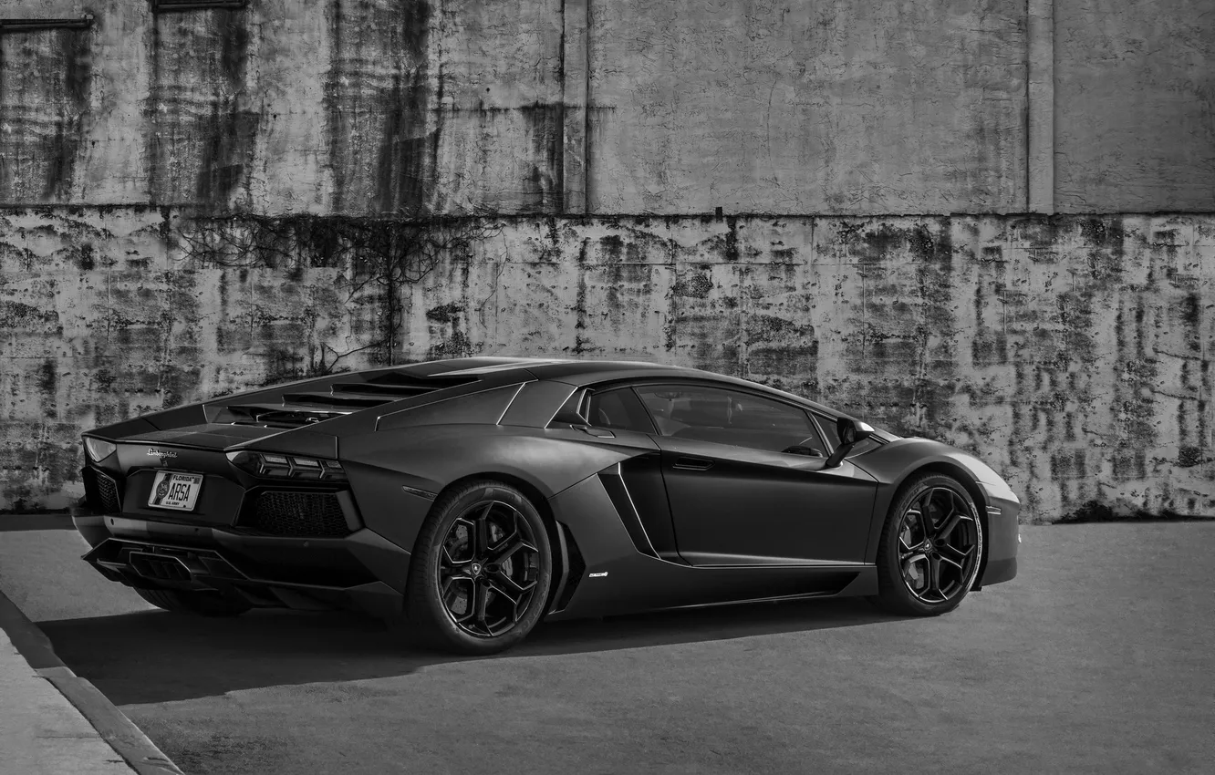 Photo wallpaper Lamborghini, wall, black, Aventador, back, Supercar