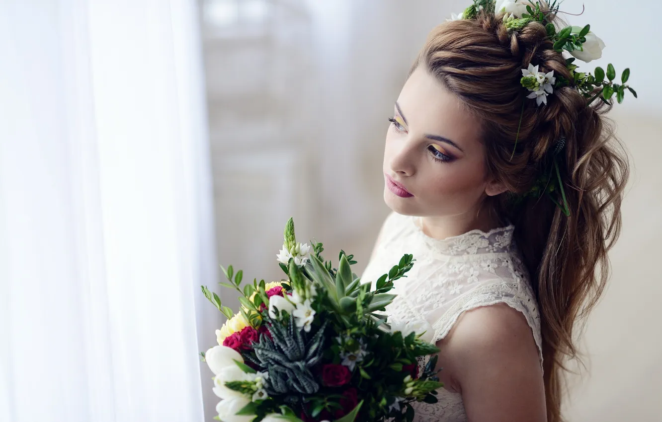 Photo wallpaper look, flowers, beauty, waiting, window, phographer, Yana, Galina Tcivina