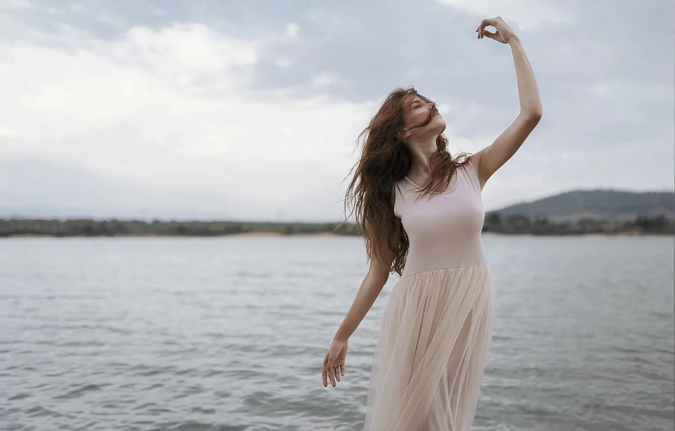 Photo wallpaper girl, pose, background, dress