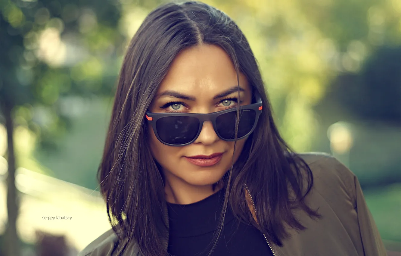 Photo wallpaper girl, smile, brunette, glasses, girl, beautiful, blue eyes, Anastasia