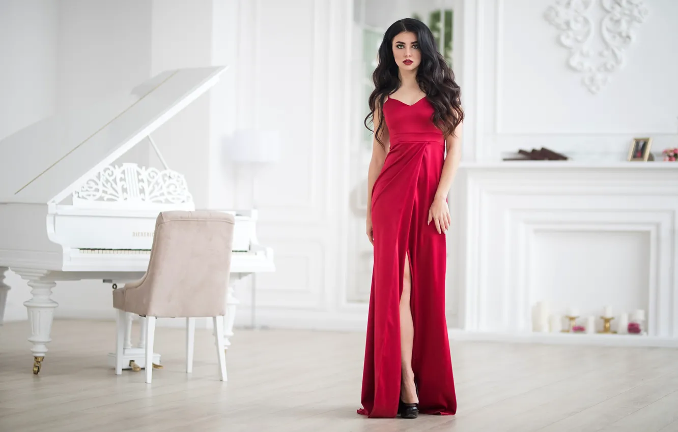 Photo wallpaper white, look, sexy, pose, model, portrait, interior, chair