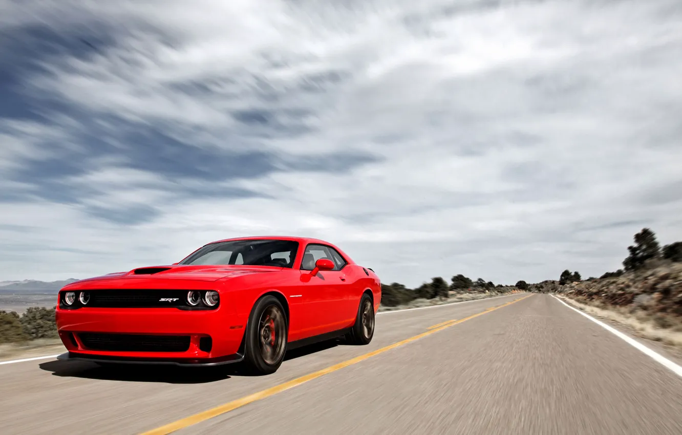 Photo wallpaper Road, Speed, Dodge, Challenger, Muscle Car, 2015, SRT Hellcat