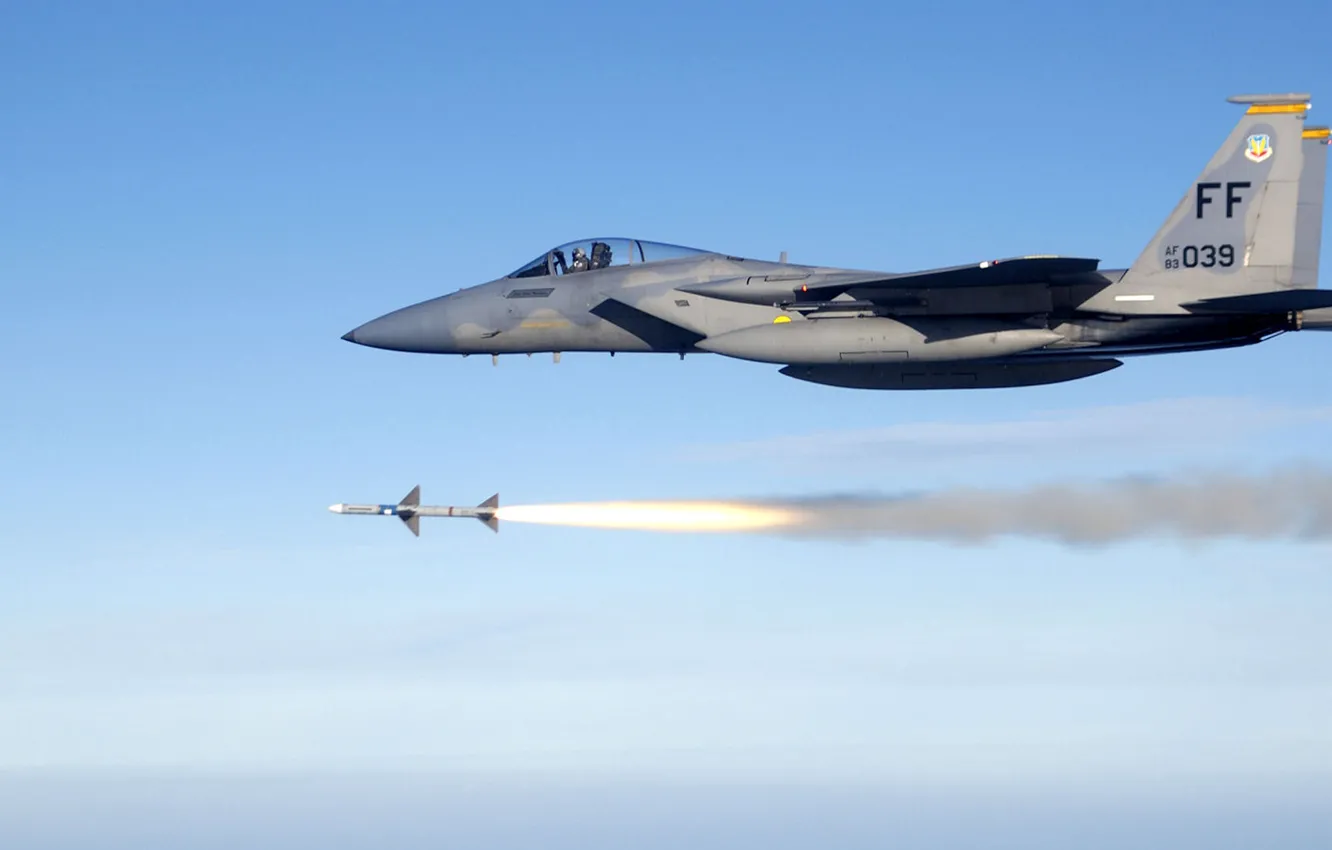 Photo wallpaper rocket, Eagle, start, UNITED STATES AIR FORCE, McDonnell Douglas, F-15C, УР AIM-120 AMRAAM