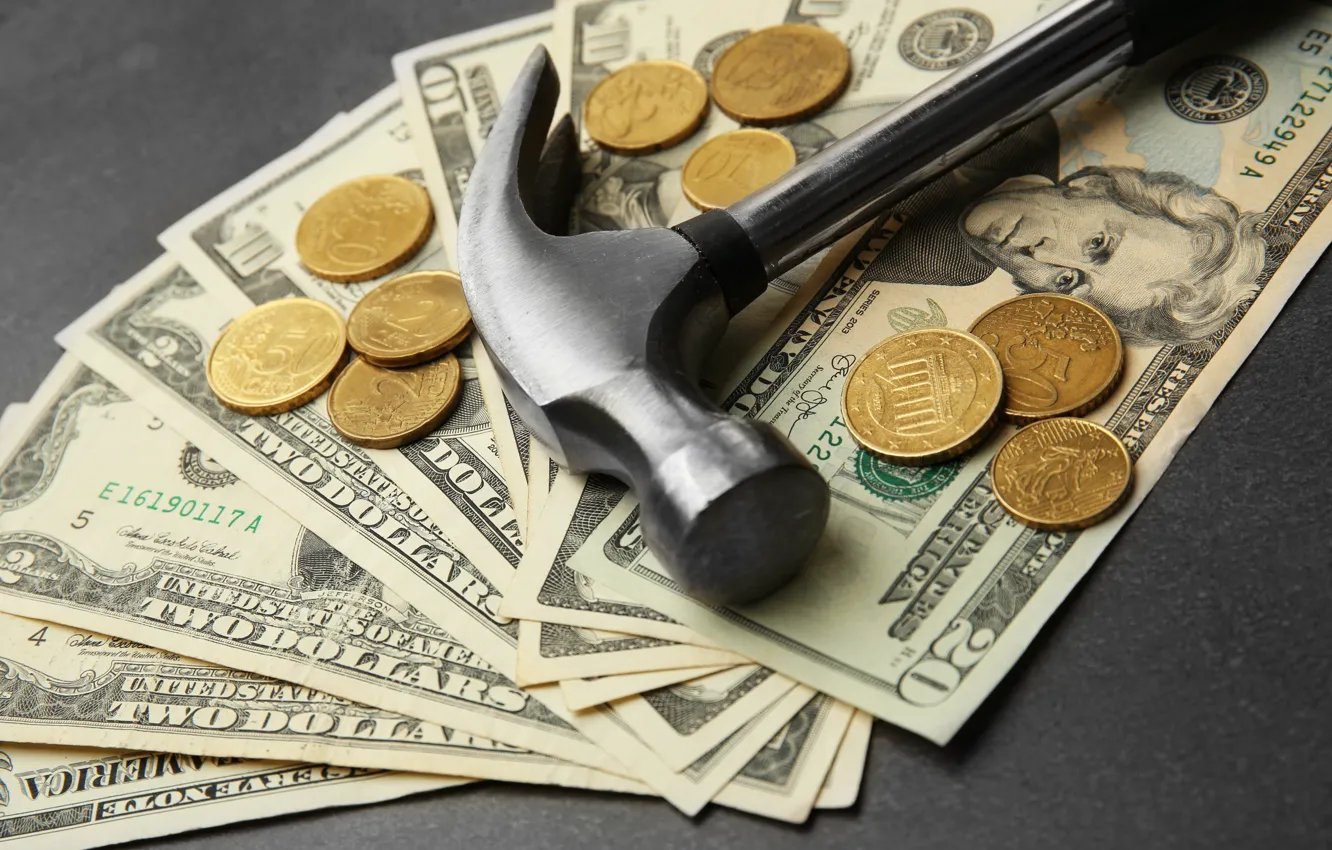 Photo wallpaper money, hammer, construction, price