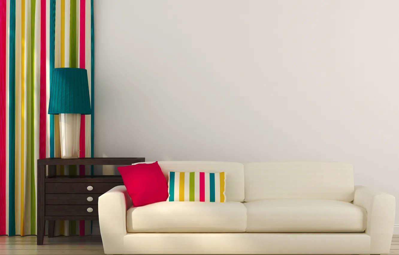 Photo wallpaper design, room, interior, pillow, living room, modern, coloful