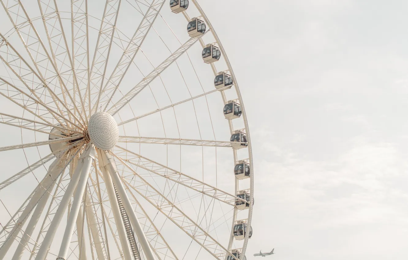 Photo wallpaper white, the sky, Ferris wheel, the plane, amusement