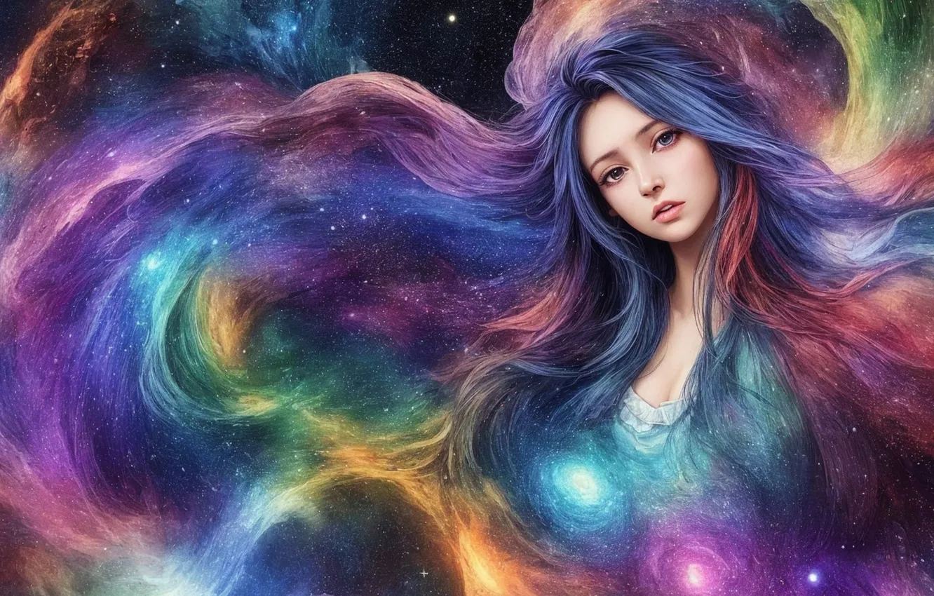Photo wallpaper girl, space, abstraction, color