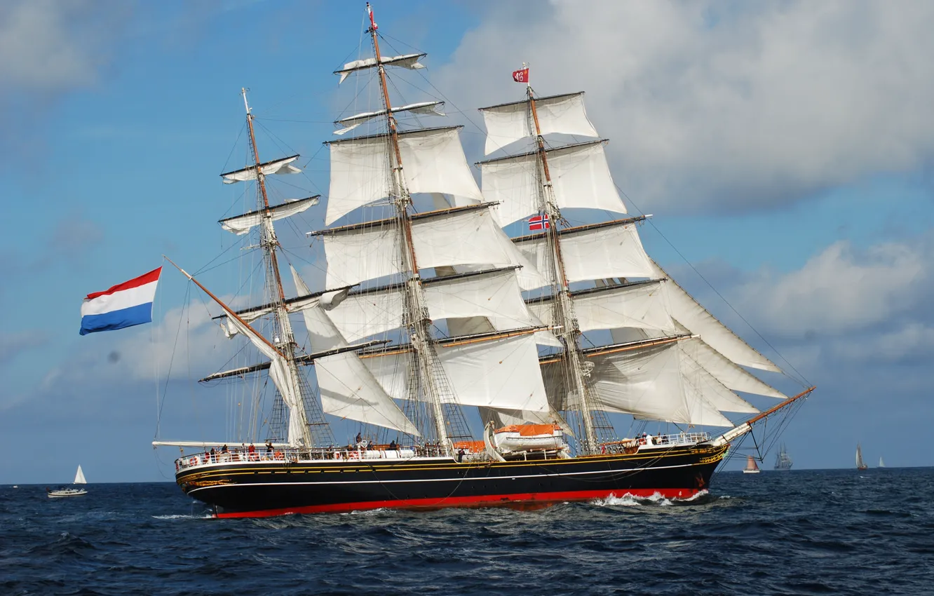 Photo wallpaper sea, sailing ship, сlipper, Stad Amsterdam