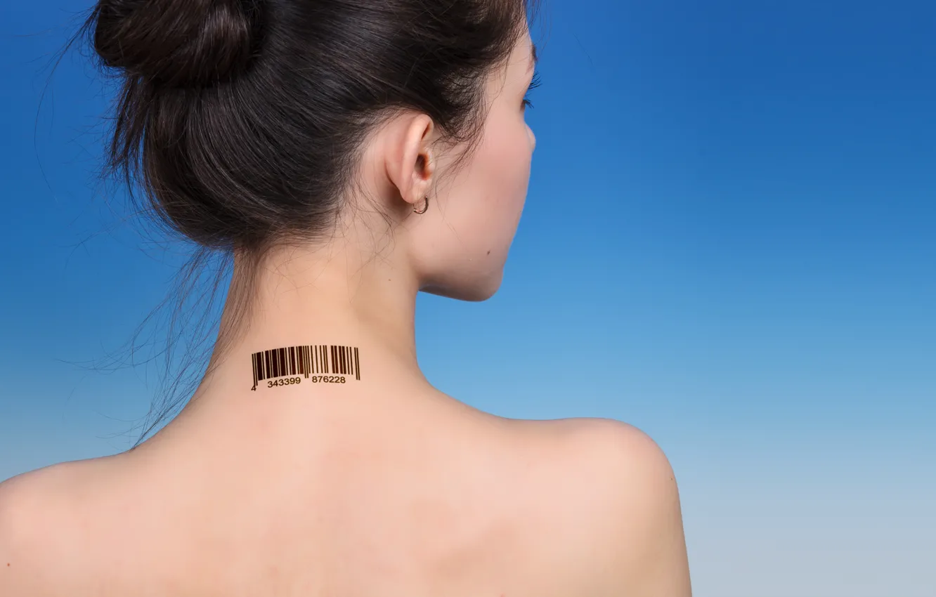 Photo wallpaper tattoo, brunette, bar code