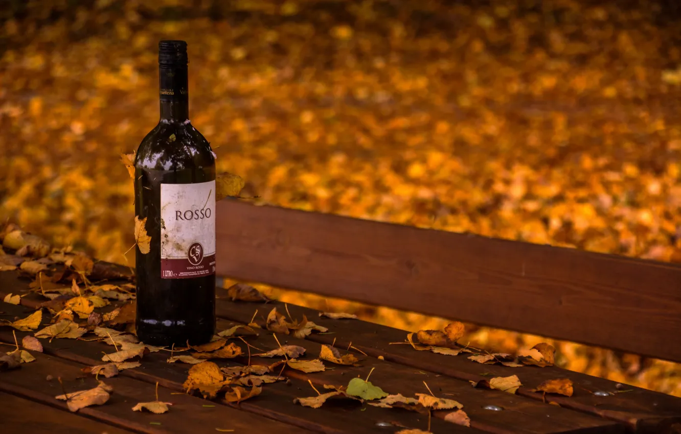 Photo wallpaper autumn, wine, bench