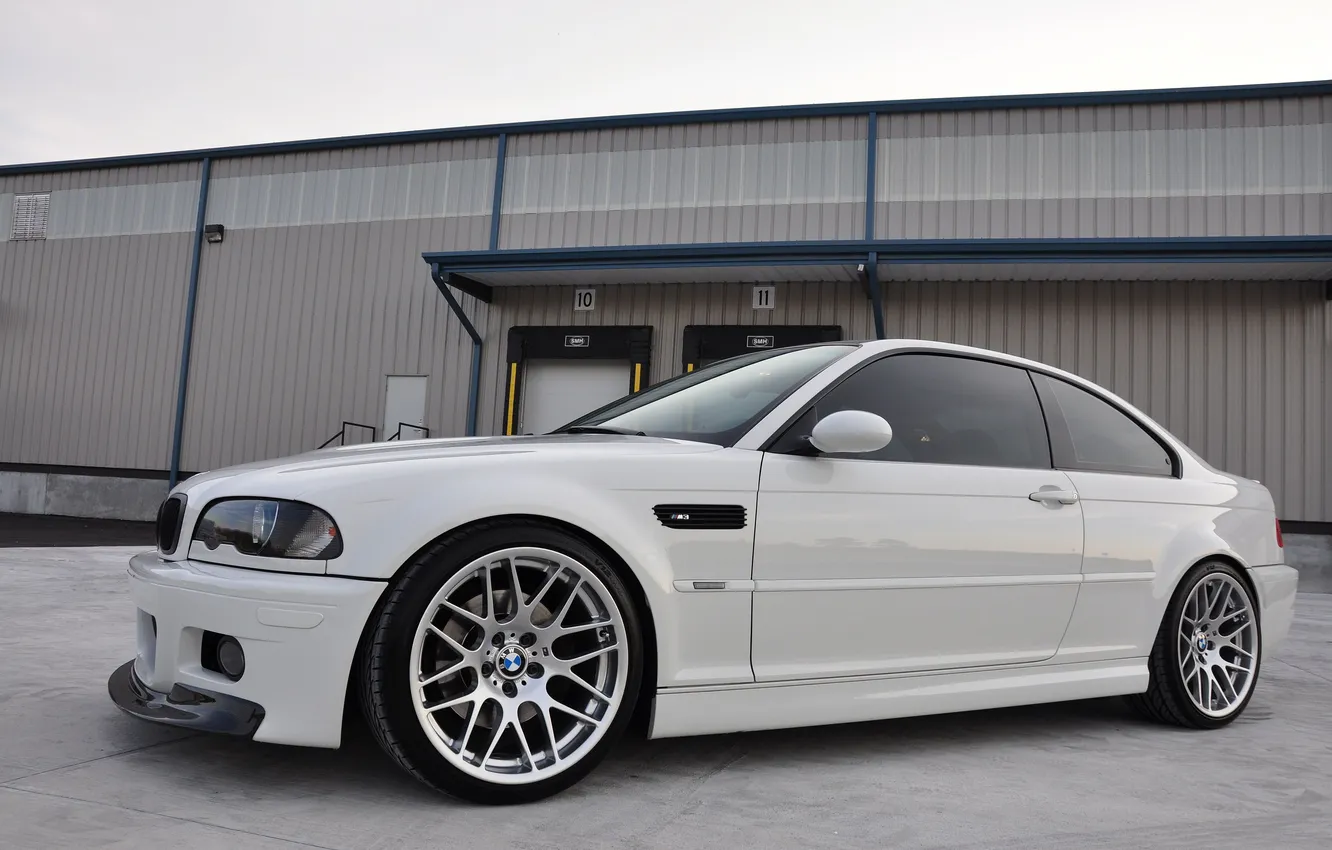 Photo wallpaper white, building, BMW, BMW, white, E46, tinted, Wheels