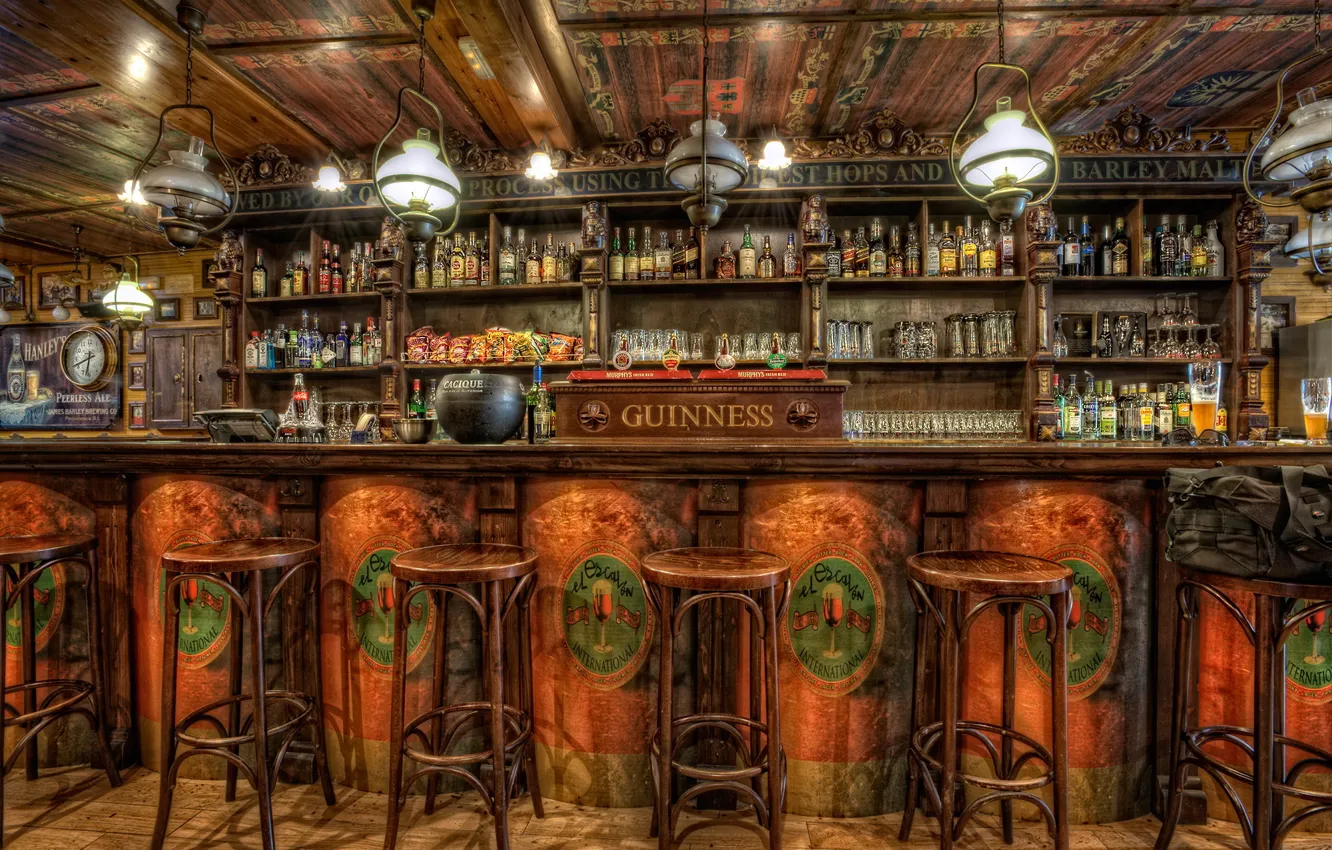 Photo wallpaper bar, chairs, alcohol, bar, stand, guinness, bar, pub