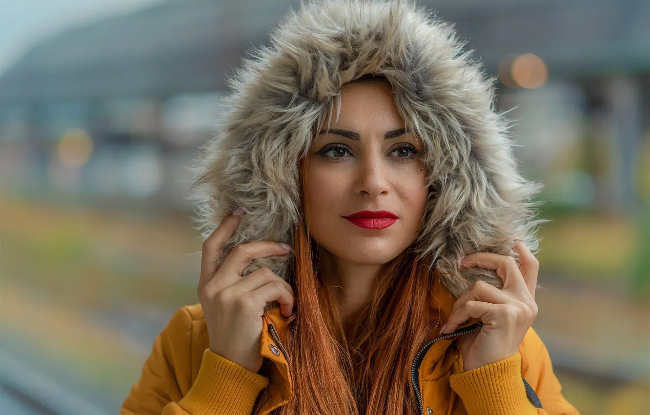 Photo wallpaper girl, portrait, hood