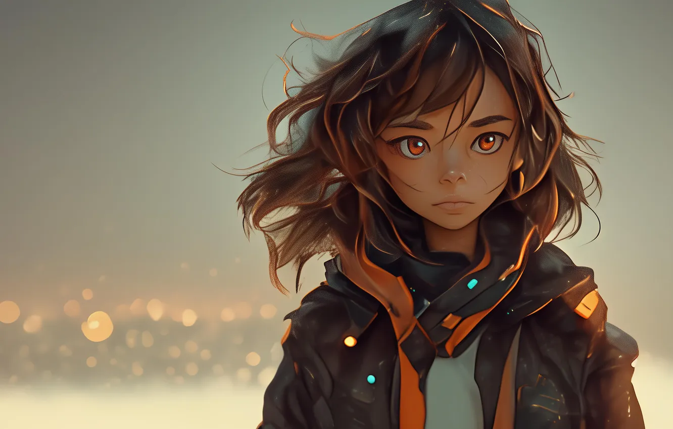 Photo wallpaper AI art, children, dirty, looking at viewer, bokeh, illustration
