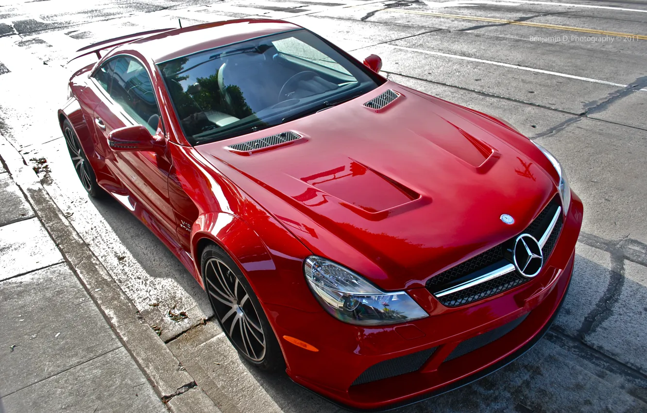 Photo wallpaper red, tuning, Mercedes, Benz, sports car, Black Series, SL65