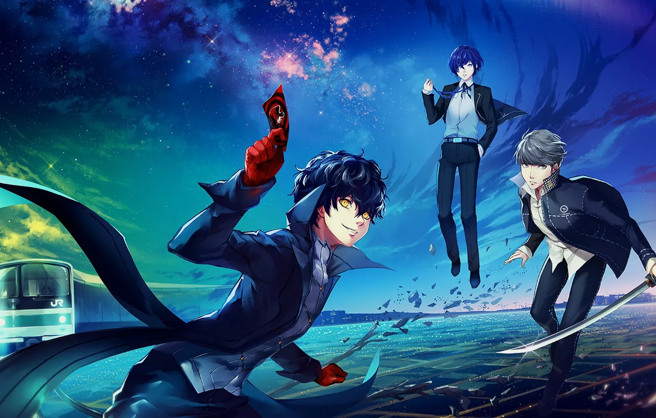 Photo wallpaper train, anime, art, guy, Person 5