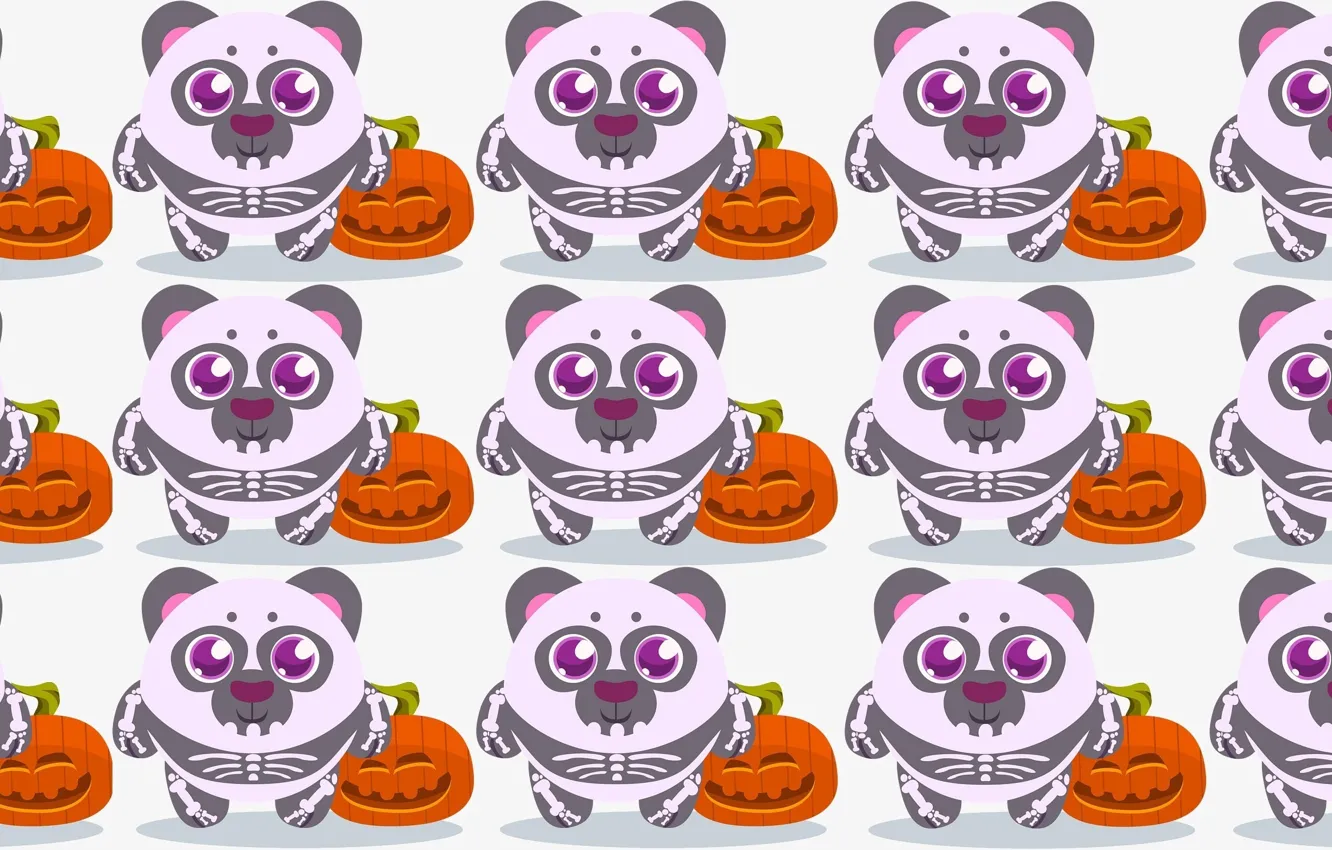 Photo wallpaper holiday, art, Panda, pumpkin, Halloween, children's