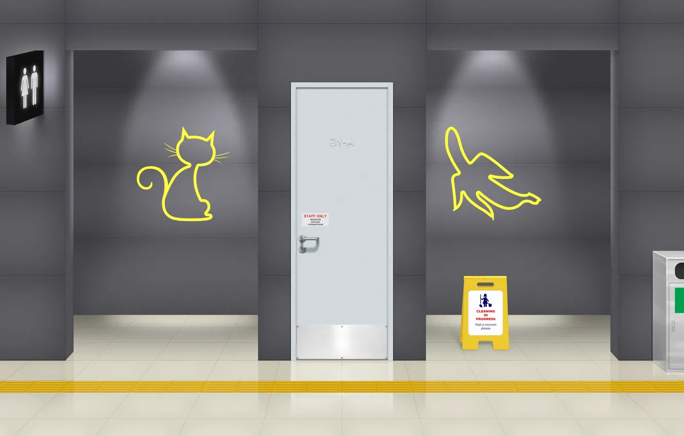 Photo wallpaper humor, public restroom, toilet sign