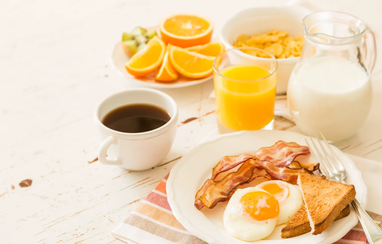 Photo wallpaper coffee, orange, Breakfast, milk, juice, cereal, toast
