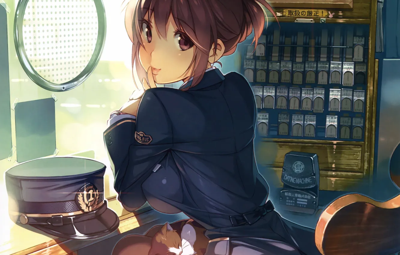 Photo wallpaper cat, girl, anime, art, fingers, cap, vania600, rail wars!